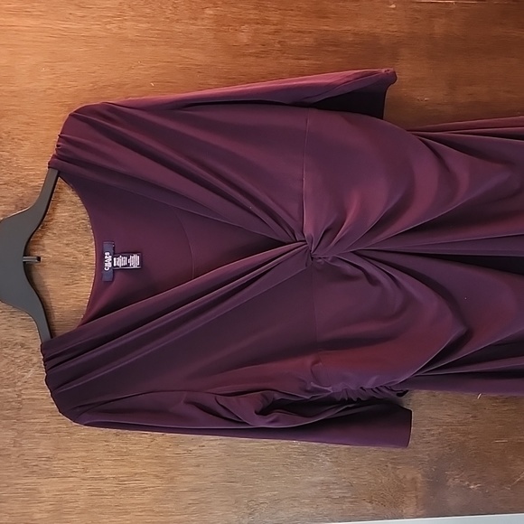 Purple Chaps knot front stretchy,  flattering dress with ruched waist, lined 18W - Picture 3 of 5